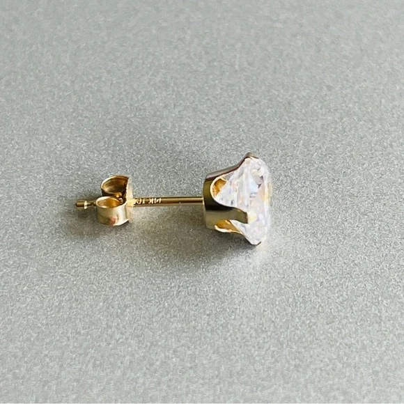 14k Gold Cubic Zirconia 6mm Single Stud Unisex Earring JACMEL MAURITIUS …